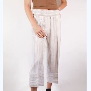 LAND AND SEA WOMEN'S STRIPE TAUPE CROPPED LENGTH LINEN PANTS SIZE MEDIUM